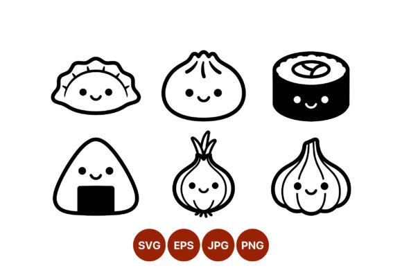 Cute Black and White Dumpling Sushi Graphic Illustrations By DesignVectx