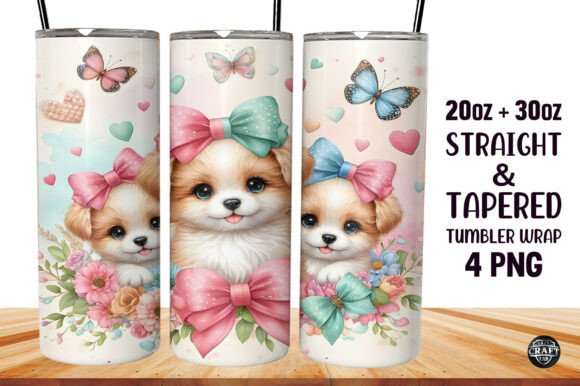 cute puppy bow tumbler wrap sublimation 20oz skinny seamless gift dog mom