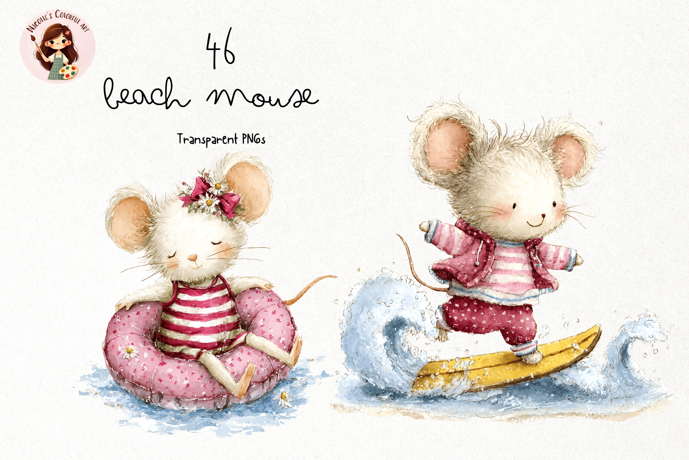 Cute Watercolor Beach Mouse PNG Clipart Graphic by Nicolle's Colorful ...