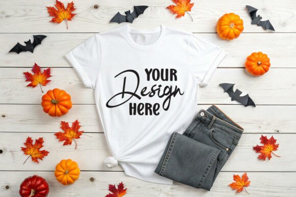 Halloween T- Shirt Mockup Grafika Makiety Produktów Przez Mockup And Design Store
