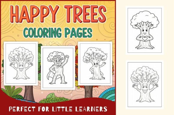 Happy Trees Coloring Pages for Kids