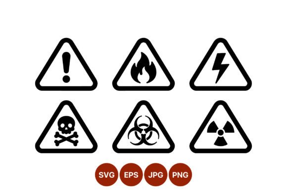 Hazard Warning Icons Black White Graphic by DesignVectx · Creative Fabrica