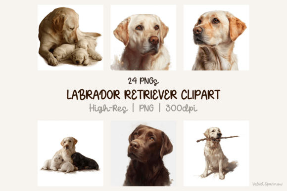 Labrador Retriever clipart 24 PNG bundle for sublimation mugs tumblers nursery prints and stickers