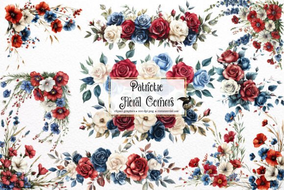 Patriotic Floral Corners Clipart Graphic by Digital Curio · Creative ...