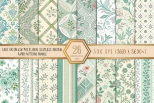 Sage Green Vintage Floral Digital Paper Graphic by Craftfiles-SVG ...