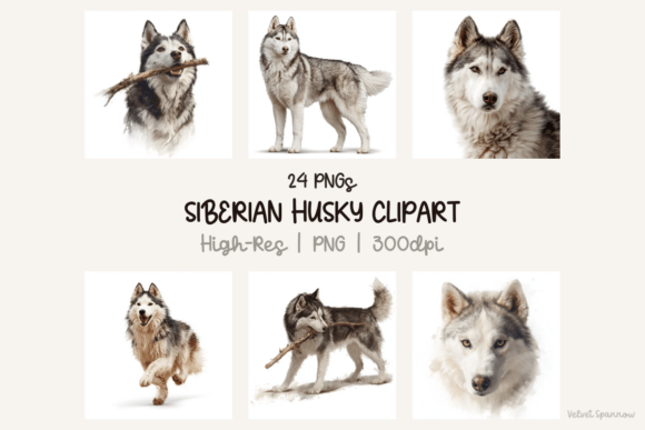 Siberian husky clipart 24 PNG bundle for Cricut sublimation shirts mugs and tote bags