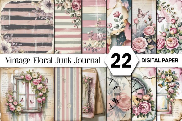 Vintage Floral Junk Journal Background Graphic Backgrounds By Design Studio 45