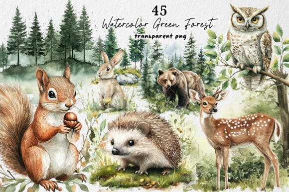 Watercolor Green Forest Clipart Graphic AI Graphics By Dream Creation
