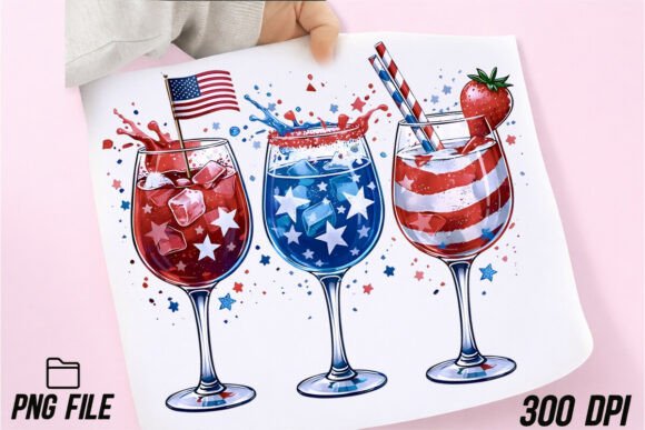 4th of July Wine Glasses PNG Sublimation Graphic T-shirt Designs By PrintExpert