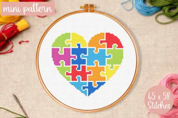 Autism Cross Stitch Pattern Puzzle Heart