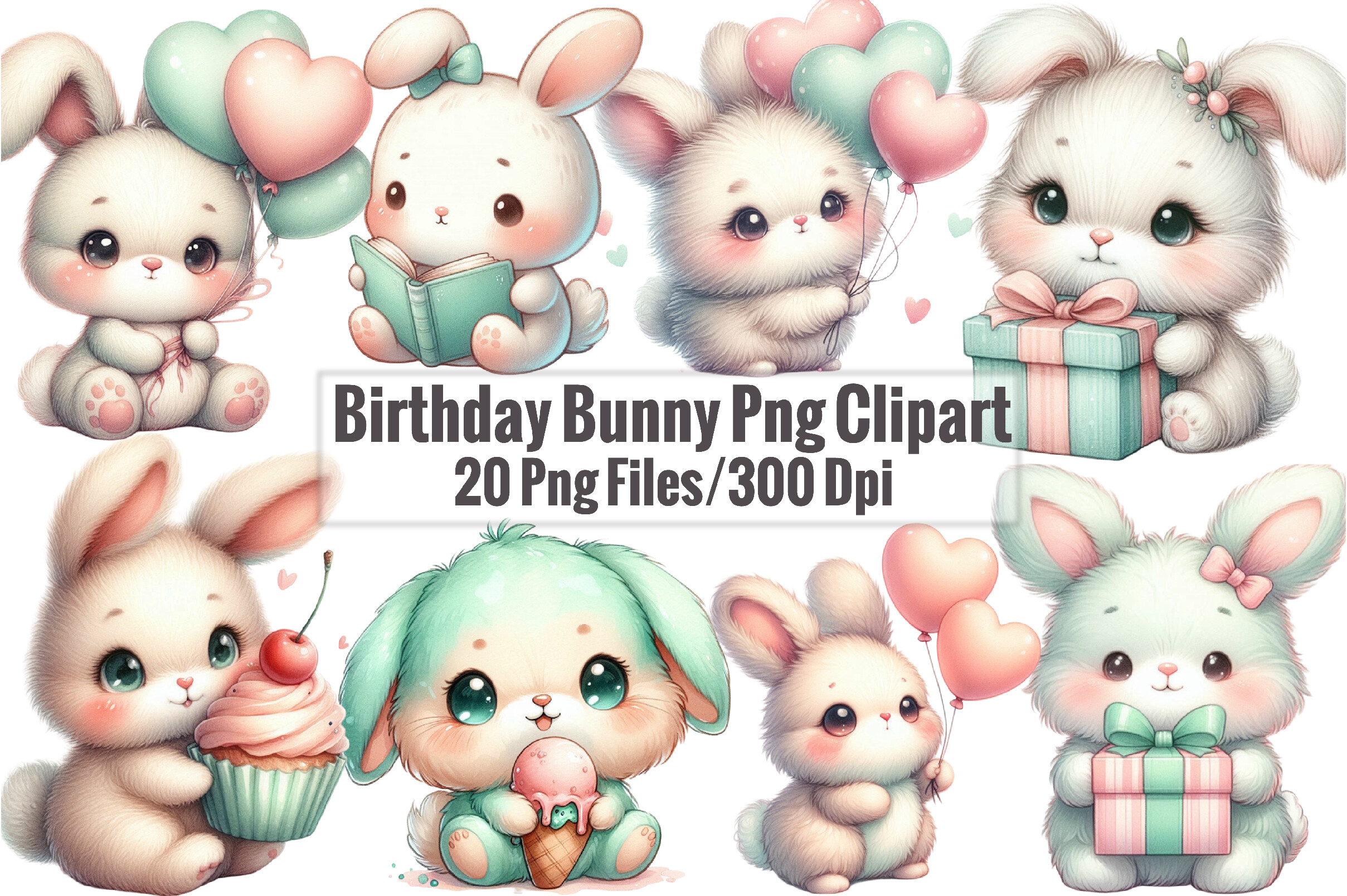 Birthday Bunny PNG Clipart Bundle Graphic by Sublimation Design ...