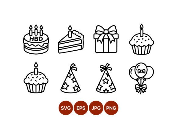 Birthday Cake Cupcake Party Icons Gráfico Ilustrações para Impressão Por DesignVectx