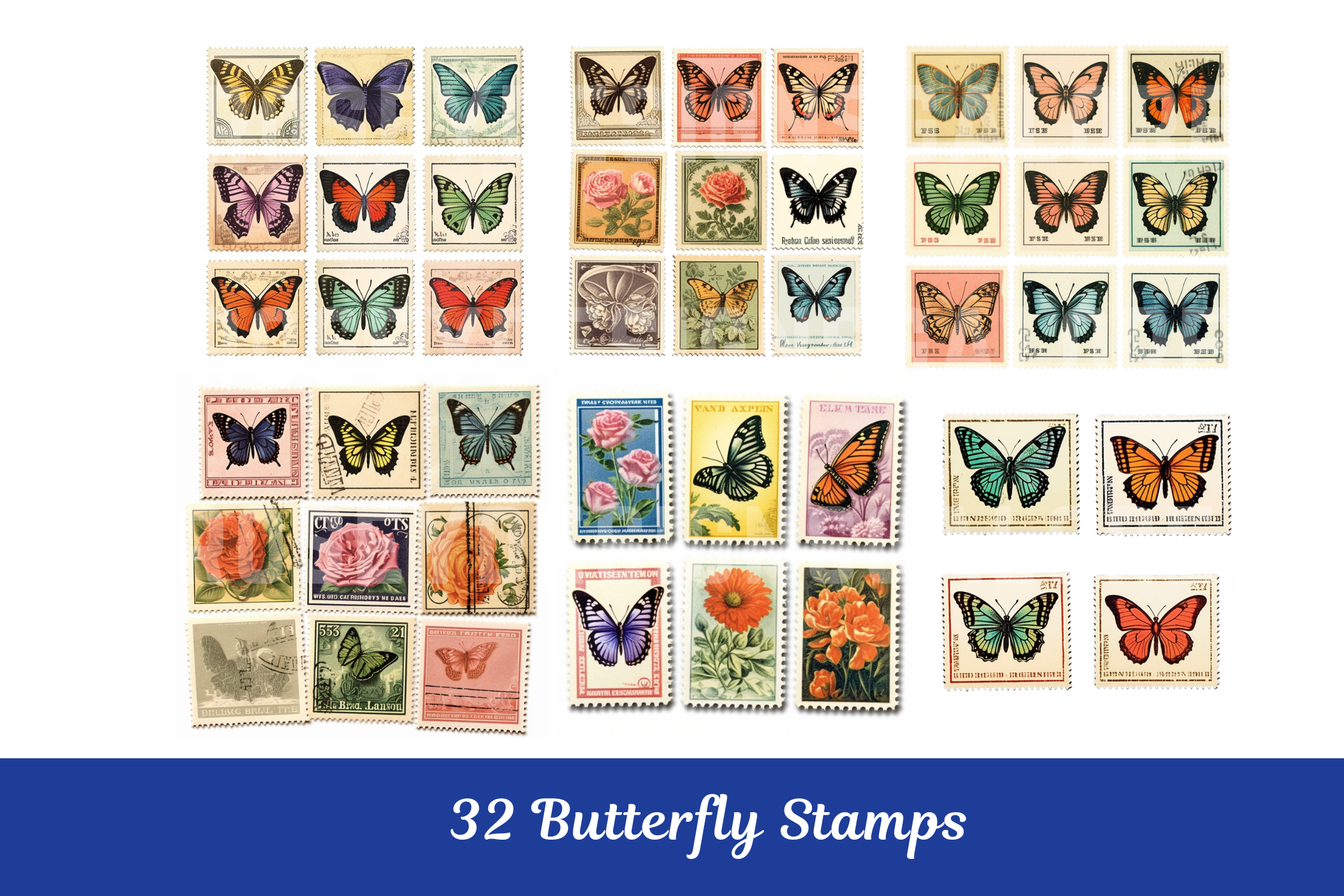 Butterfly Stamps Ephemera Stickers