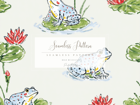 Cute Frog and Lily Pad Seamless Pattern PNG Graphic