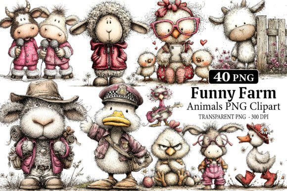 Funny Farm Animals PNG Clipart Gráfico por KIDS ZONE · Creative Fabrica