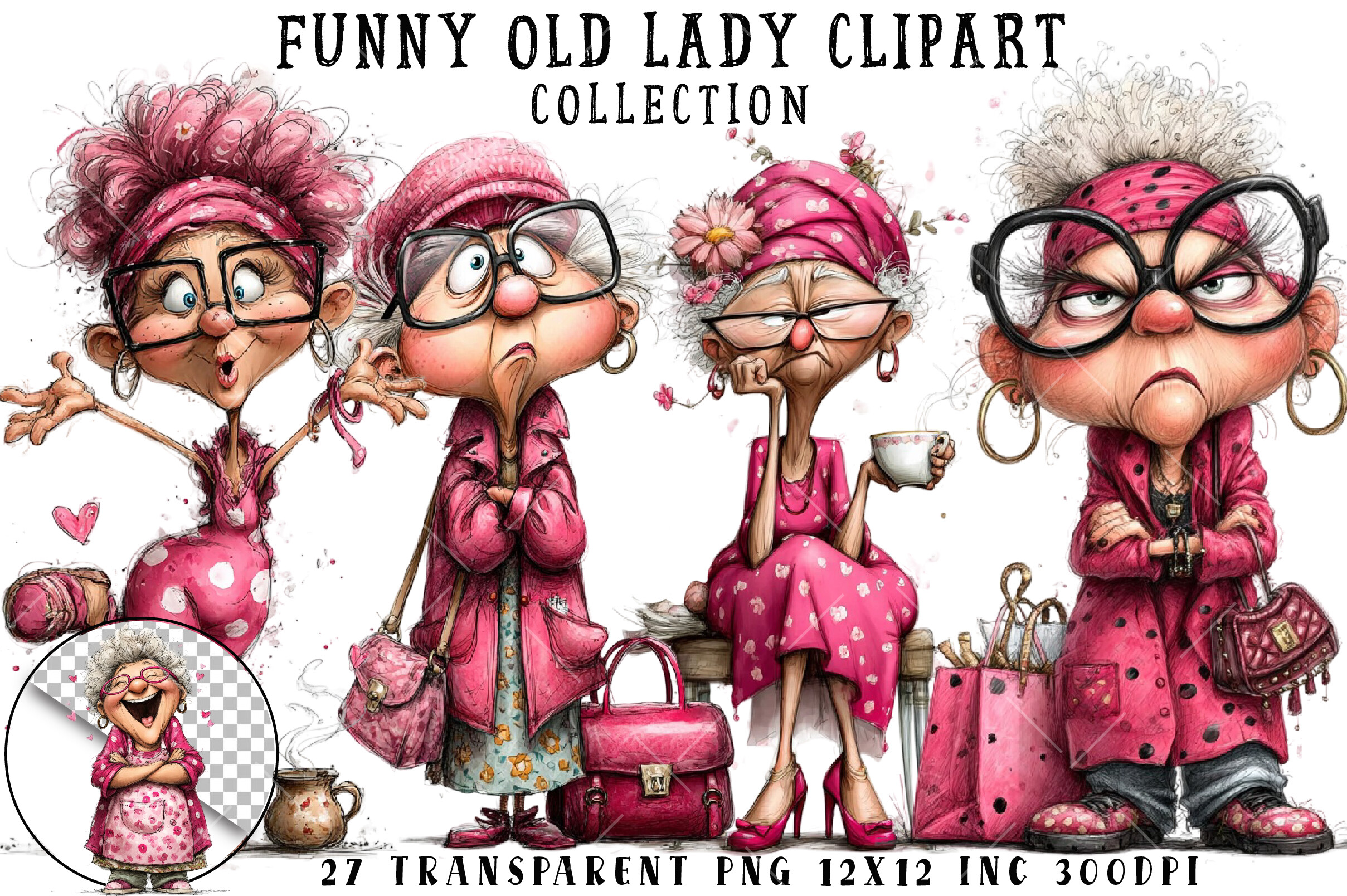 Funny Old Lady Clipart Graphic by RevolutionCraft · Creative Fabrica