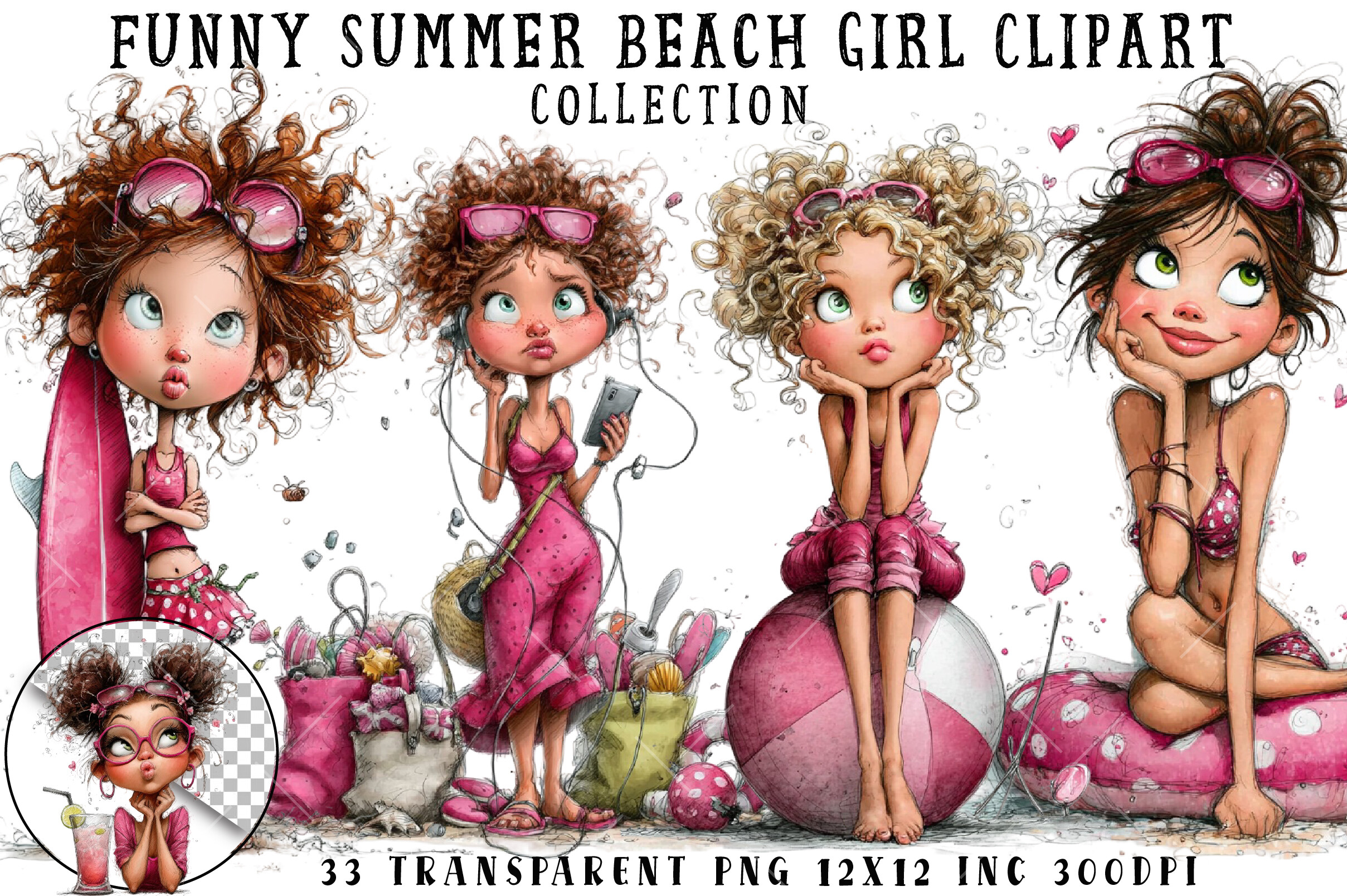 Funny Summer Beach Girl Clipart Graphic by RevolutionCraft · Creative ...