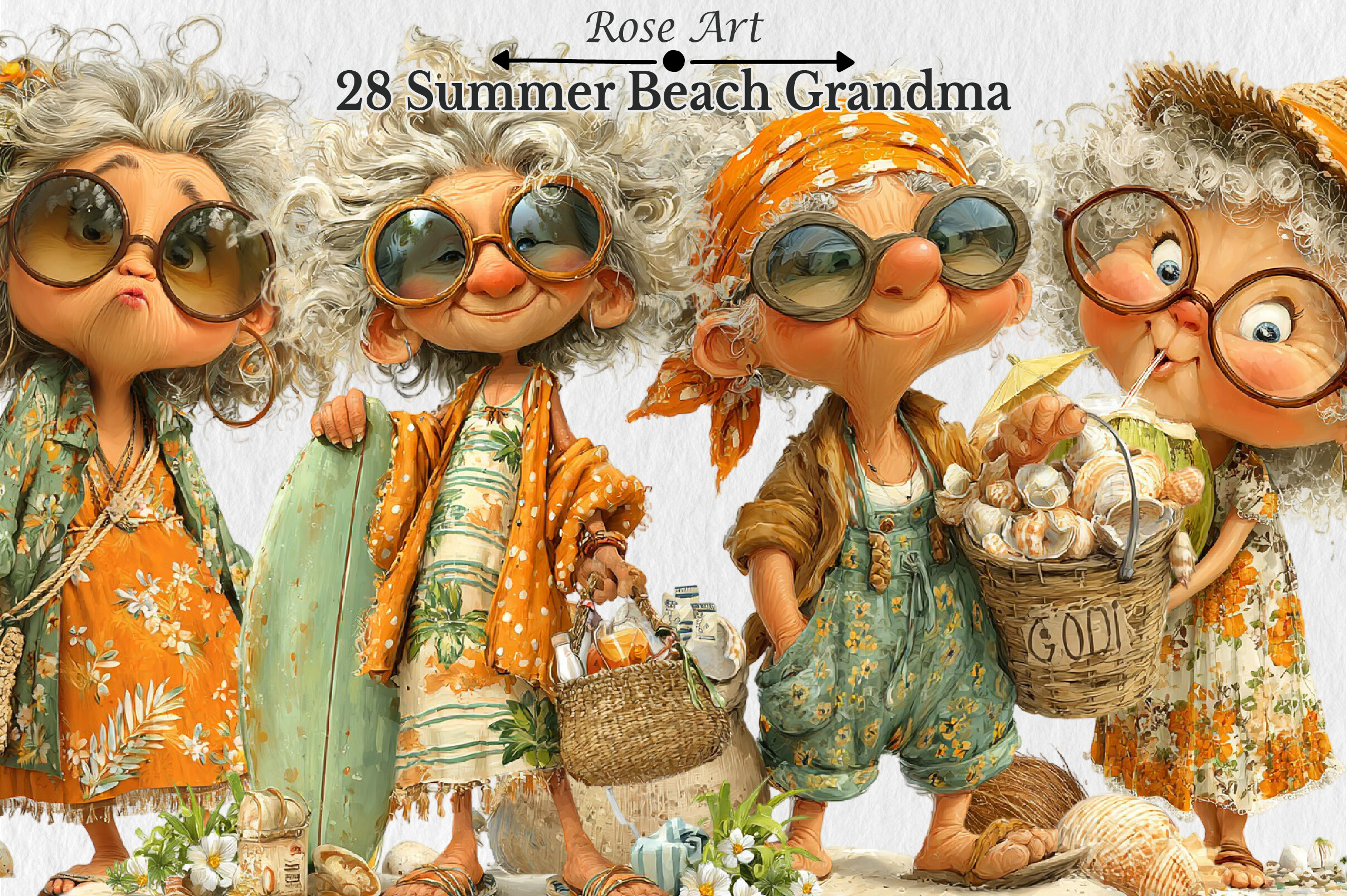 Funny Summer Beach Grandma Clipart Graphic by Rose Art · Creative Fabrica