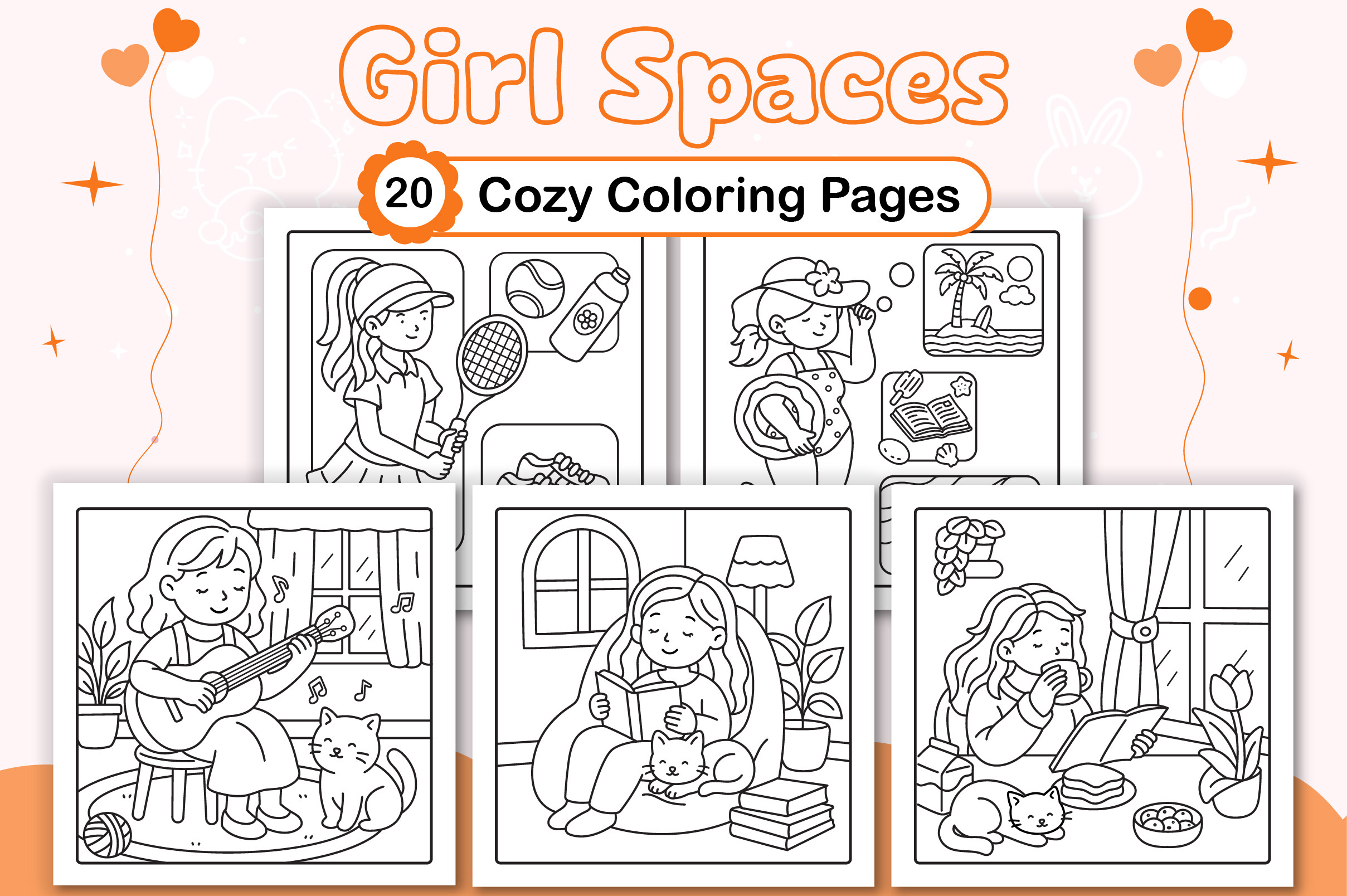Girl Spaces Cozy Coloring Pages