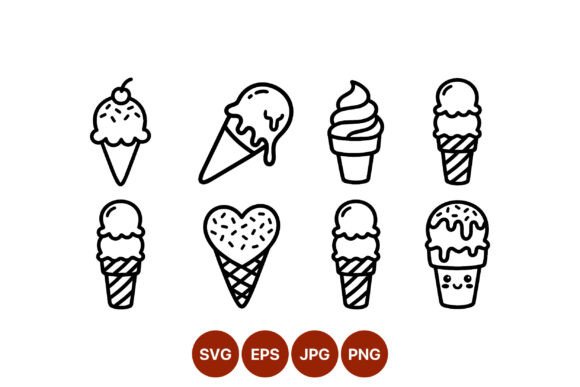 Ice Cream Cone Line Art Collection Graphic Illustrations By DesignVectx
