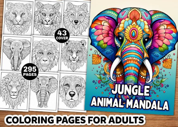 Preview of Jungle Animal Mandala Coloring Pages coloring pages for adults