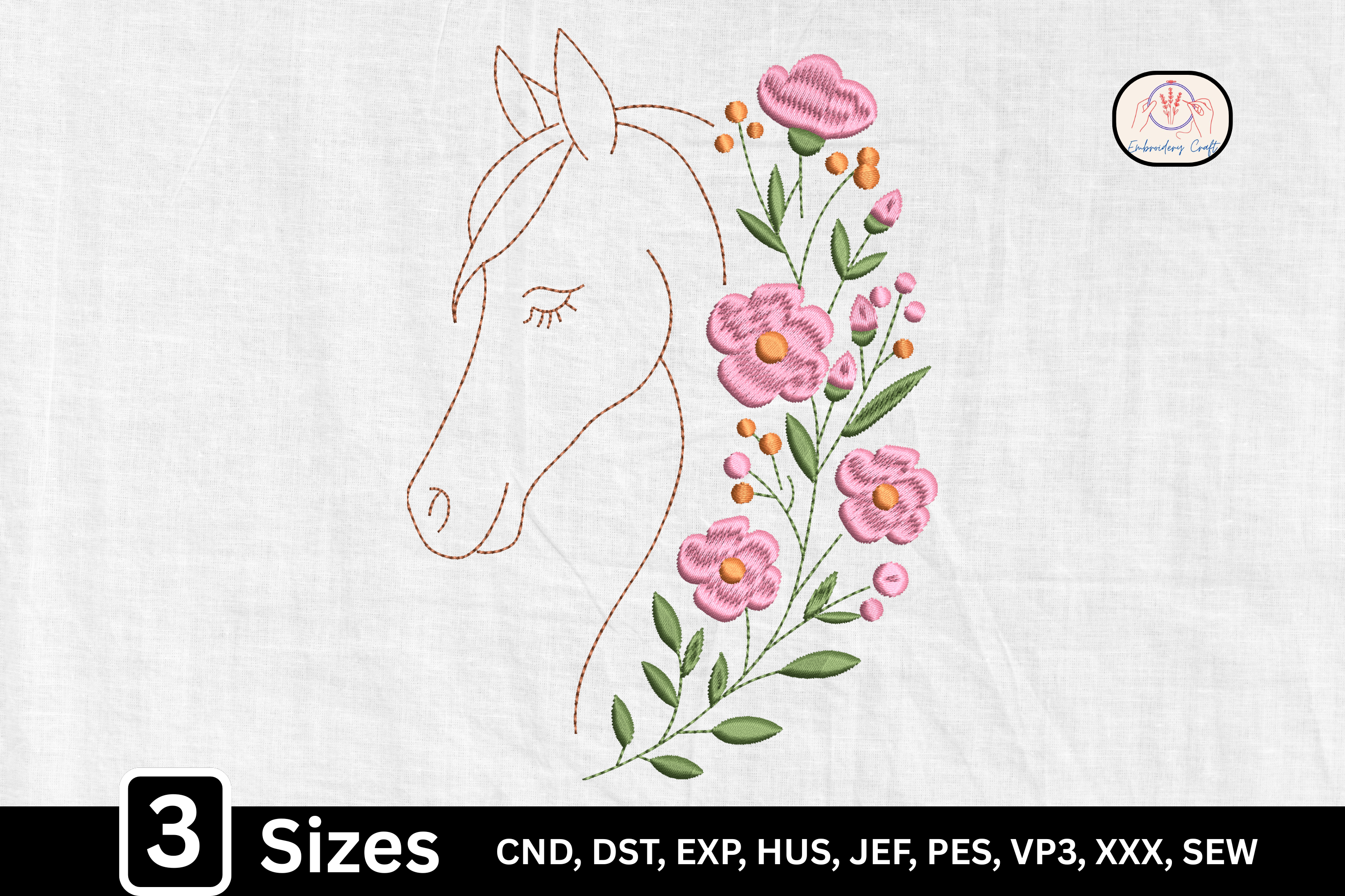 Line Art Boho Floral Horse