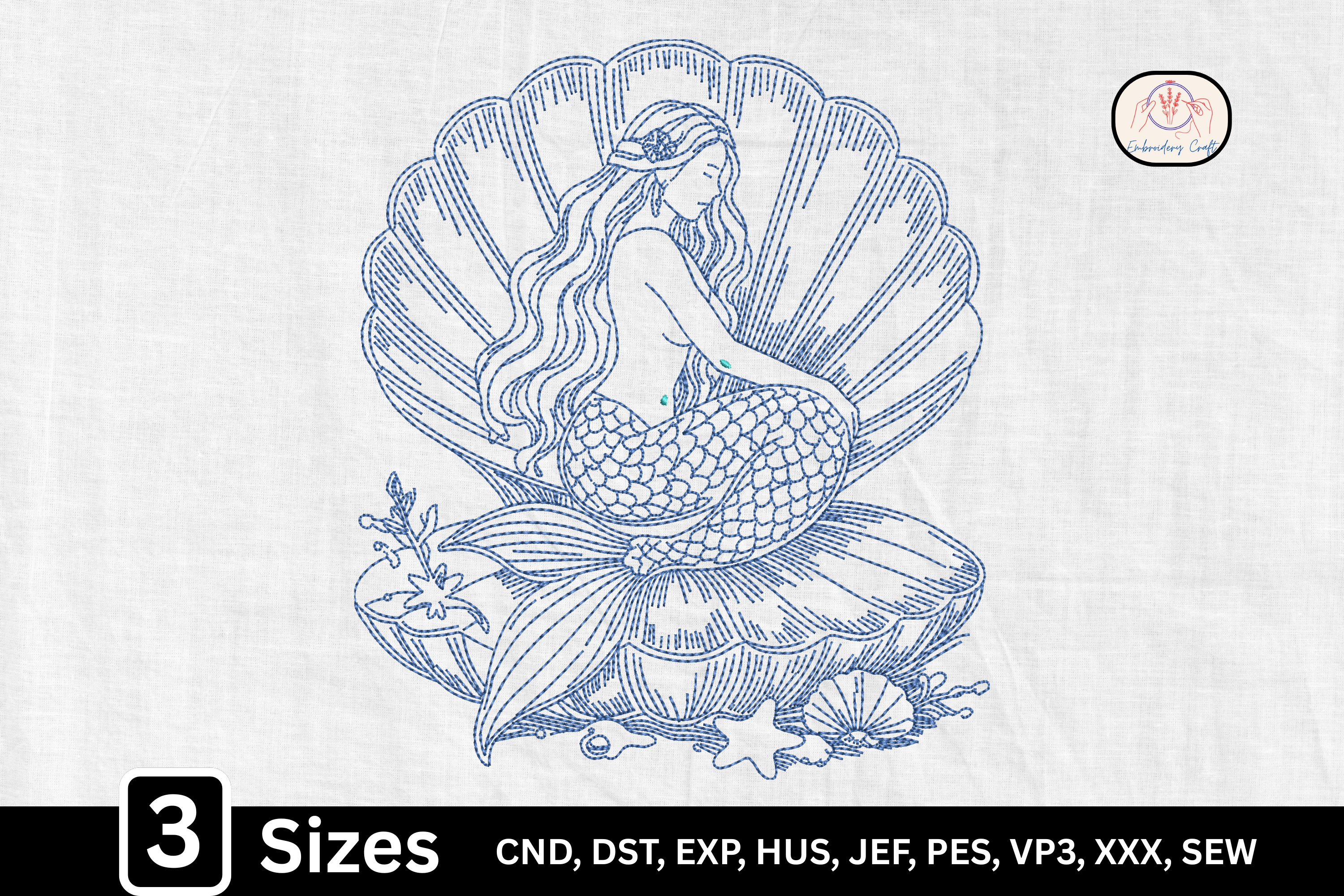 Line Art Mermaid Seashell