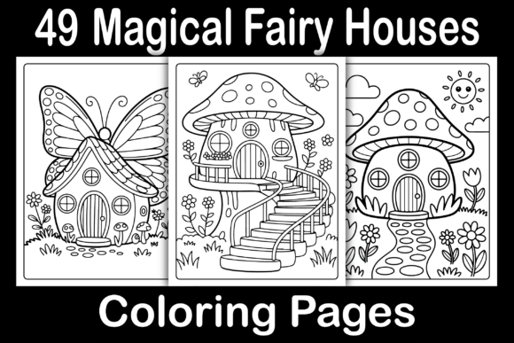 Preview of Magical Fairy Houses Coloring Pages coloring pages for adults