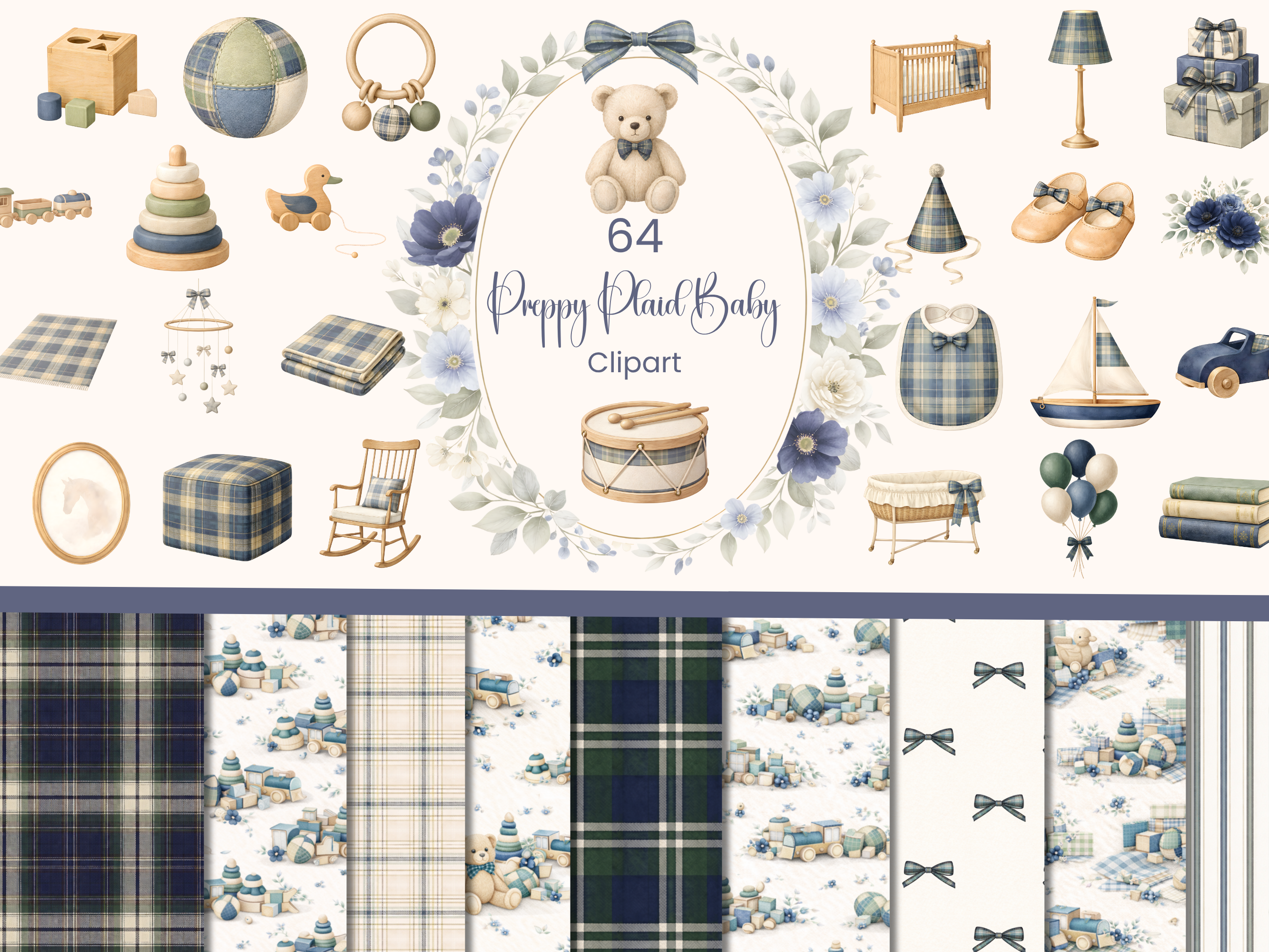 Preppy Plaid Nursery Clipart Graphic by Andreea Eremia Design ...