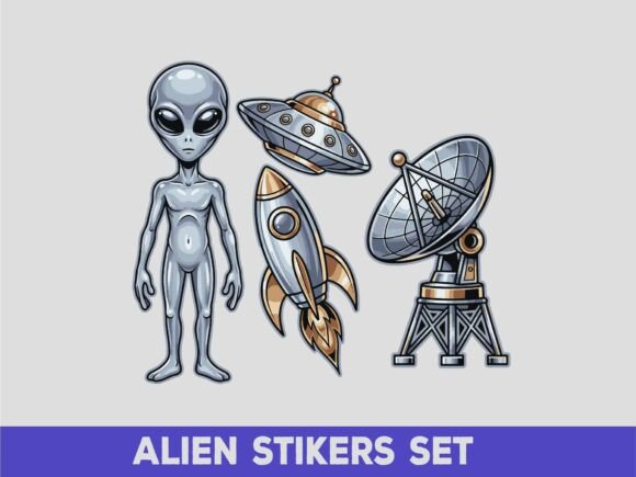 Retro Sci-Fi Alien & UFO Sticker Pack -