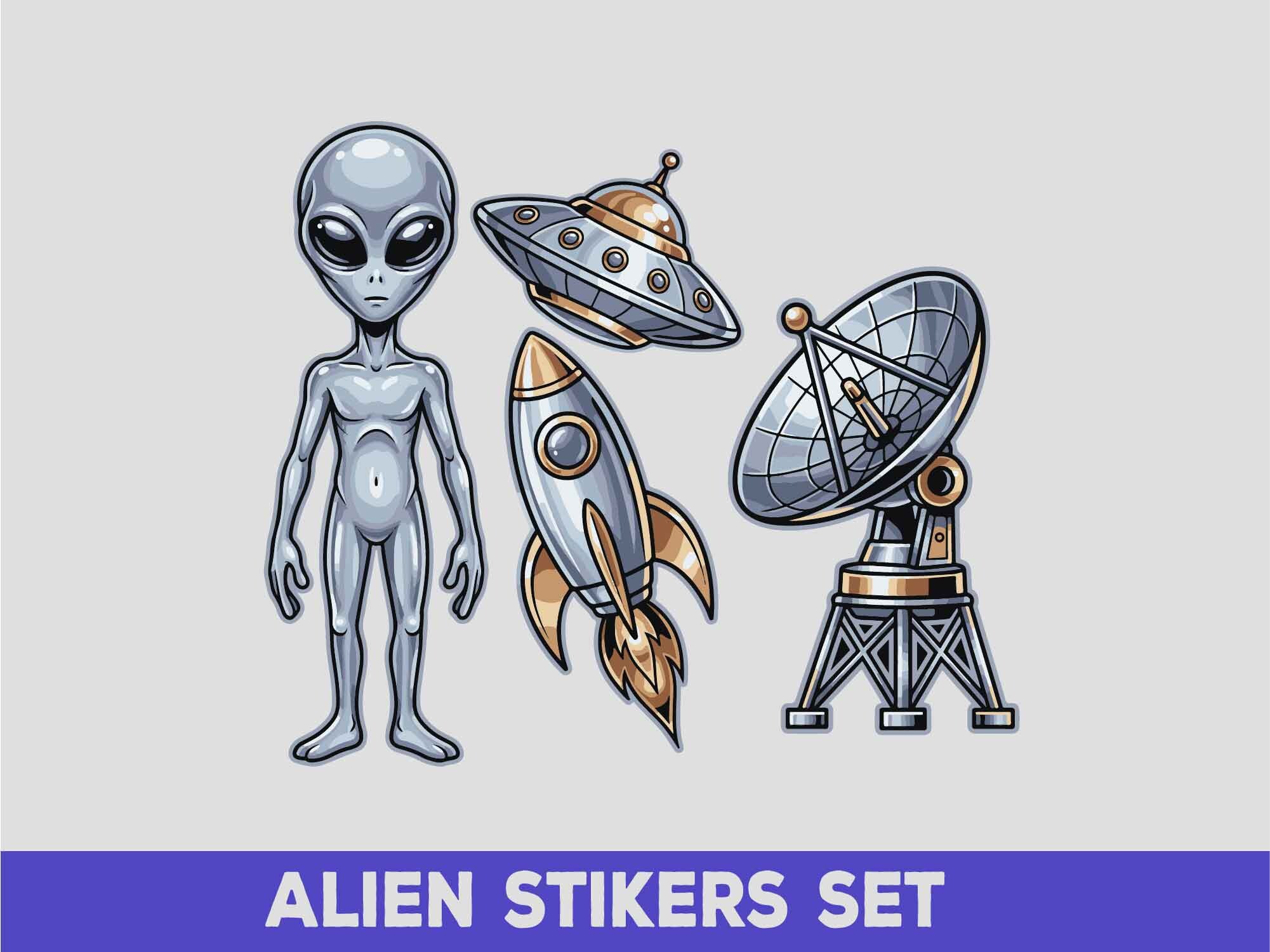 Retro Sci-Fi Alien & UFO Sticker Pack -