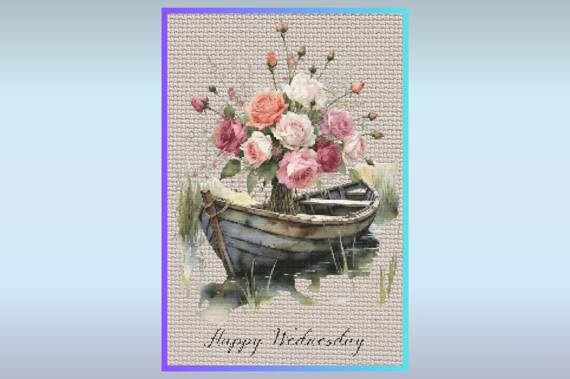 Rose Boat Serenity Cross Stitch