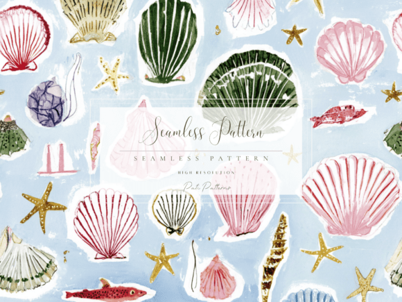Seashell and Starfish Seamless Pattern PNG
