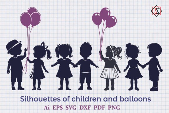 Silhouettes of Children and Balloons