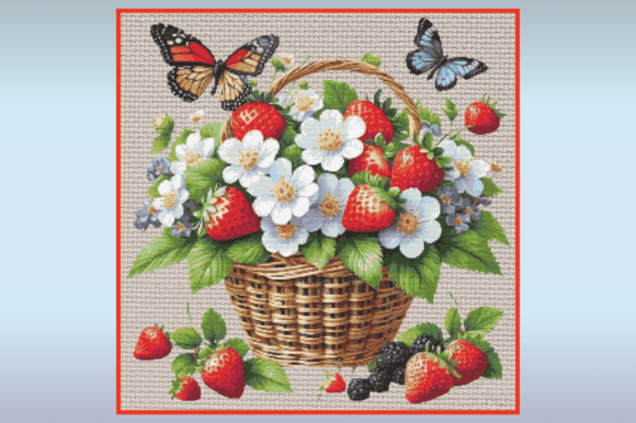 Strawberry Blossom Basket Cross Stitch