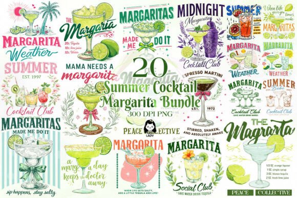 Summer Cocktail Margarita Clipart Bundle Gráfico Ilustraciones Imprimibles Por Cat Lady