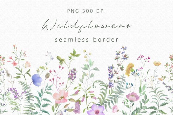 Watercolor Wildflower Seamless Border Graphic Illustrations By Alla Mironenko