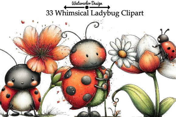 Whimsical Ladybug Clipart Graphic by watercolor Design · Creative Fabrica