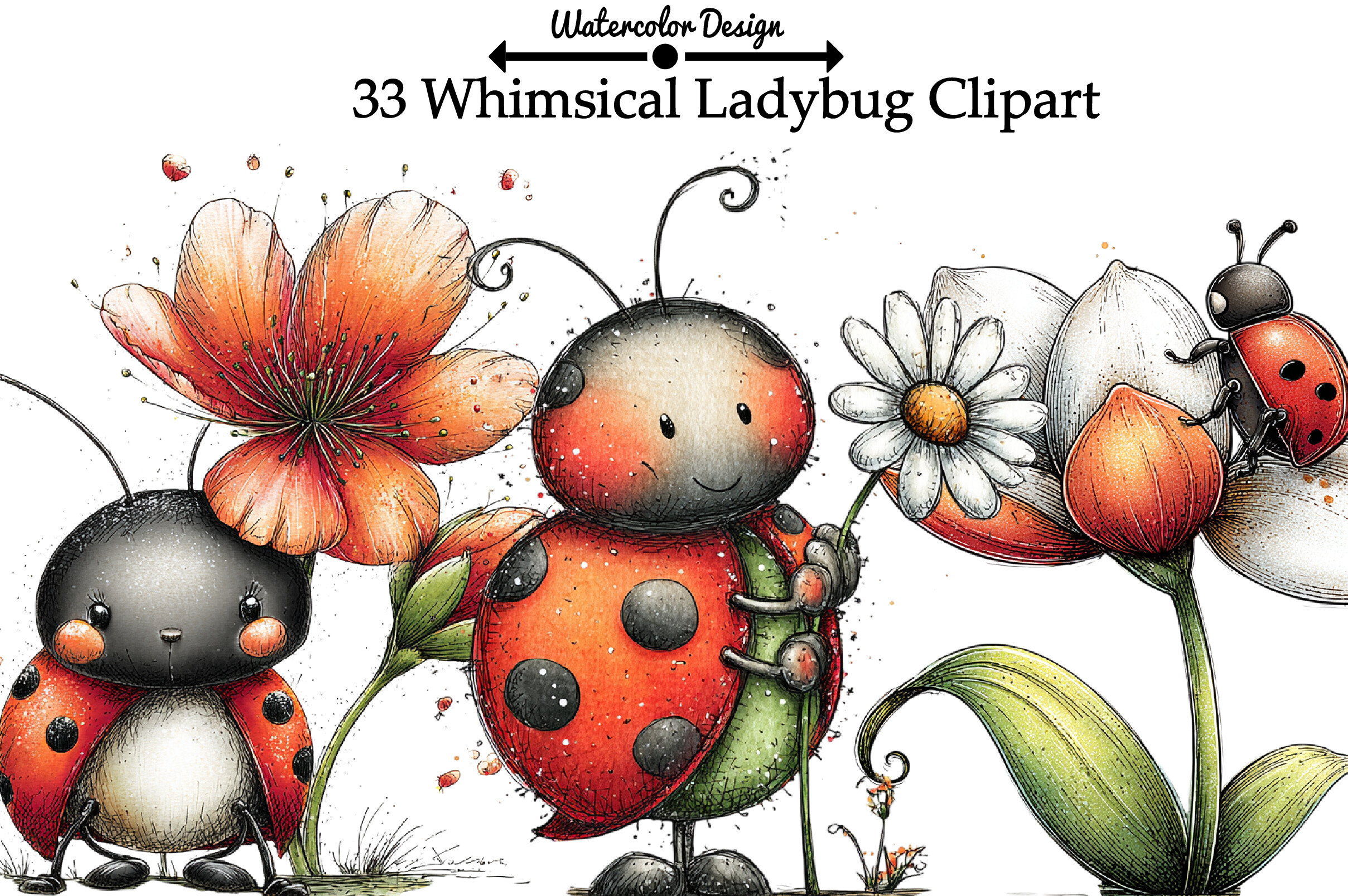 Whimsical Ladybug Clipart Graphic by watercolor Design · Creative Fabrica
