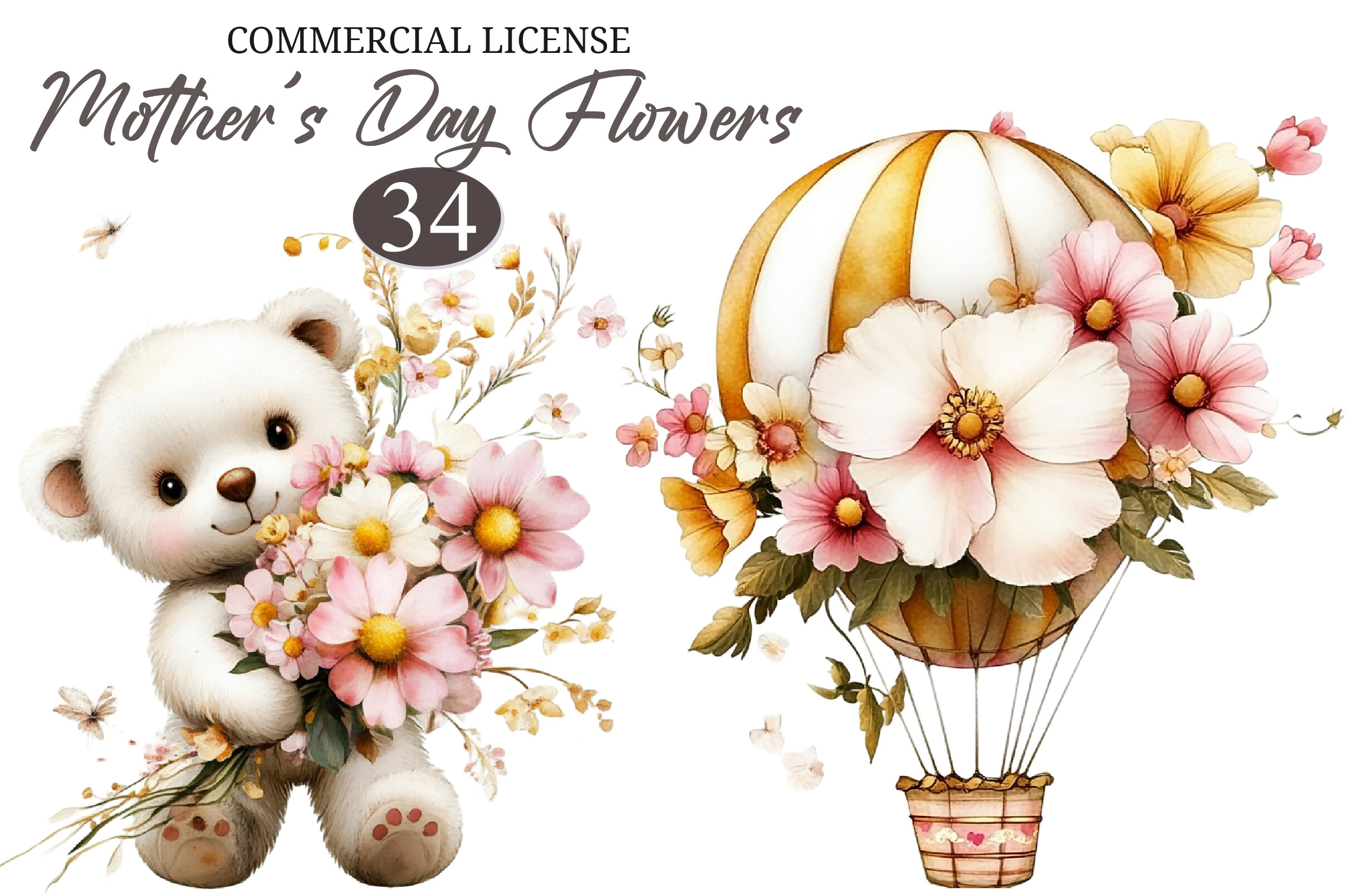 Whimsical Mother's Day Flowers Clipart