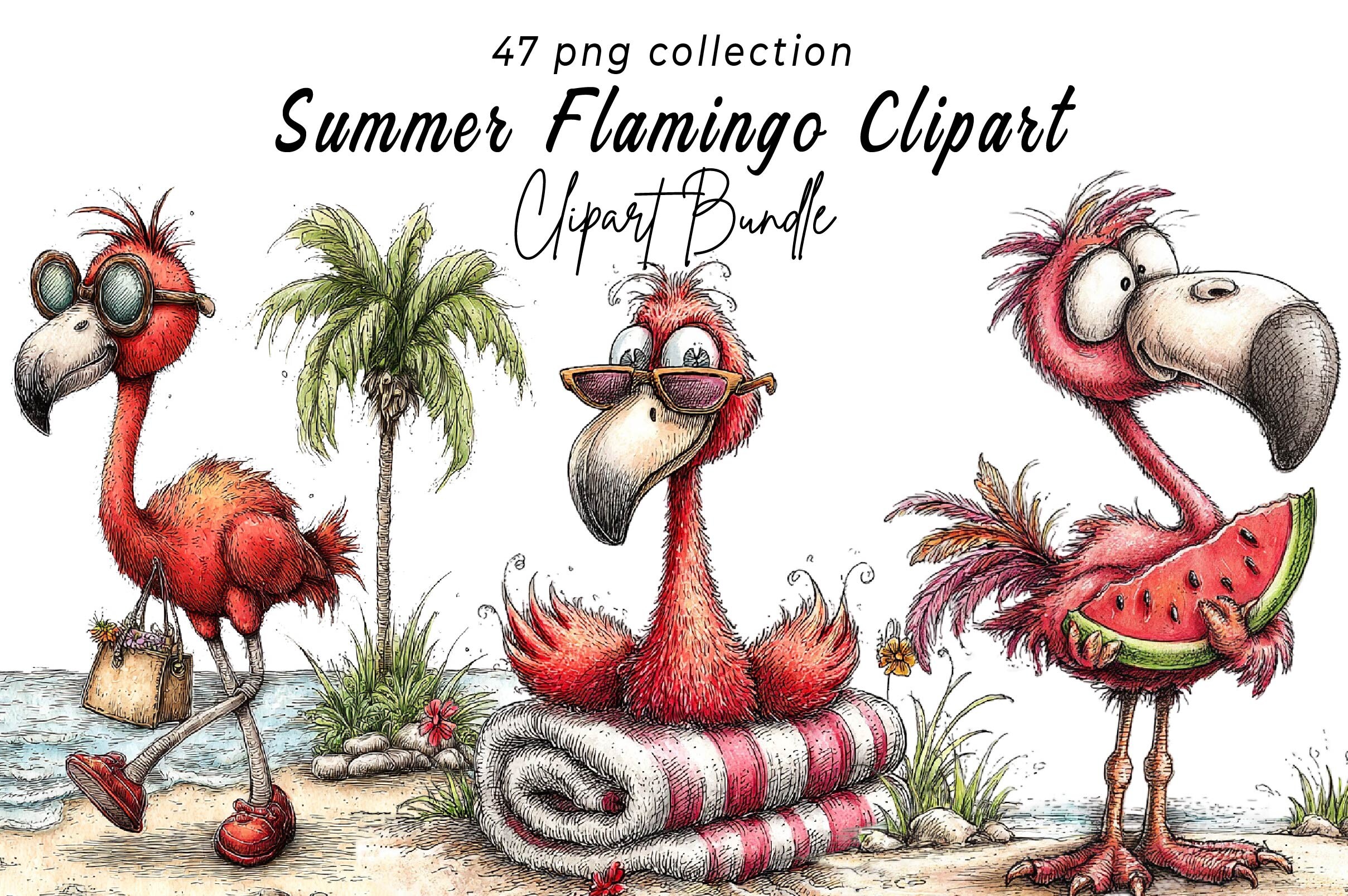 Whimsical Summer Flamingo PNG Clipart Graphic by Print Magic · Creative ...