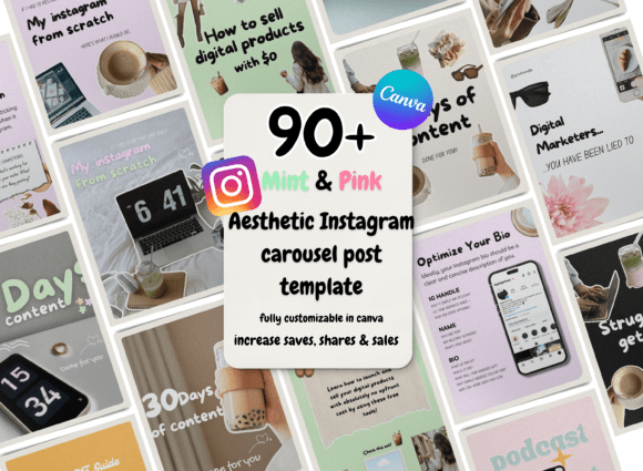 90 Pastel Pink Instagram Canva Template