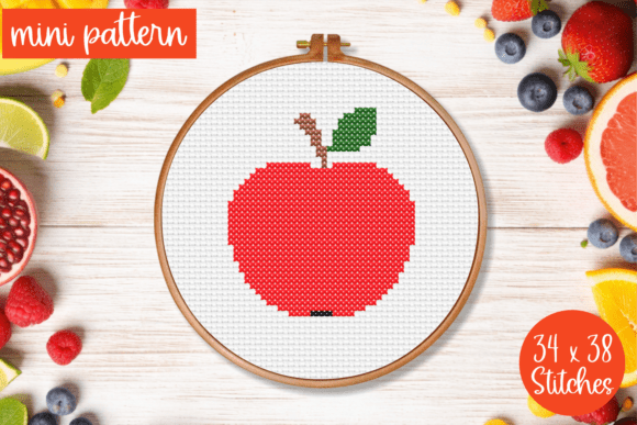 Apple Cross Stitch Pattern Fruits Mini