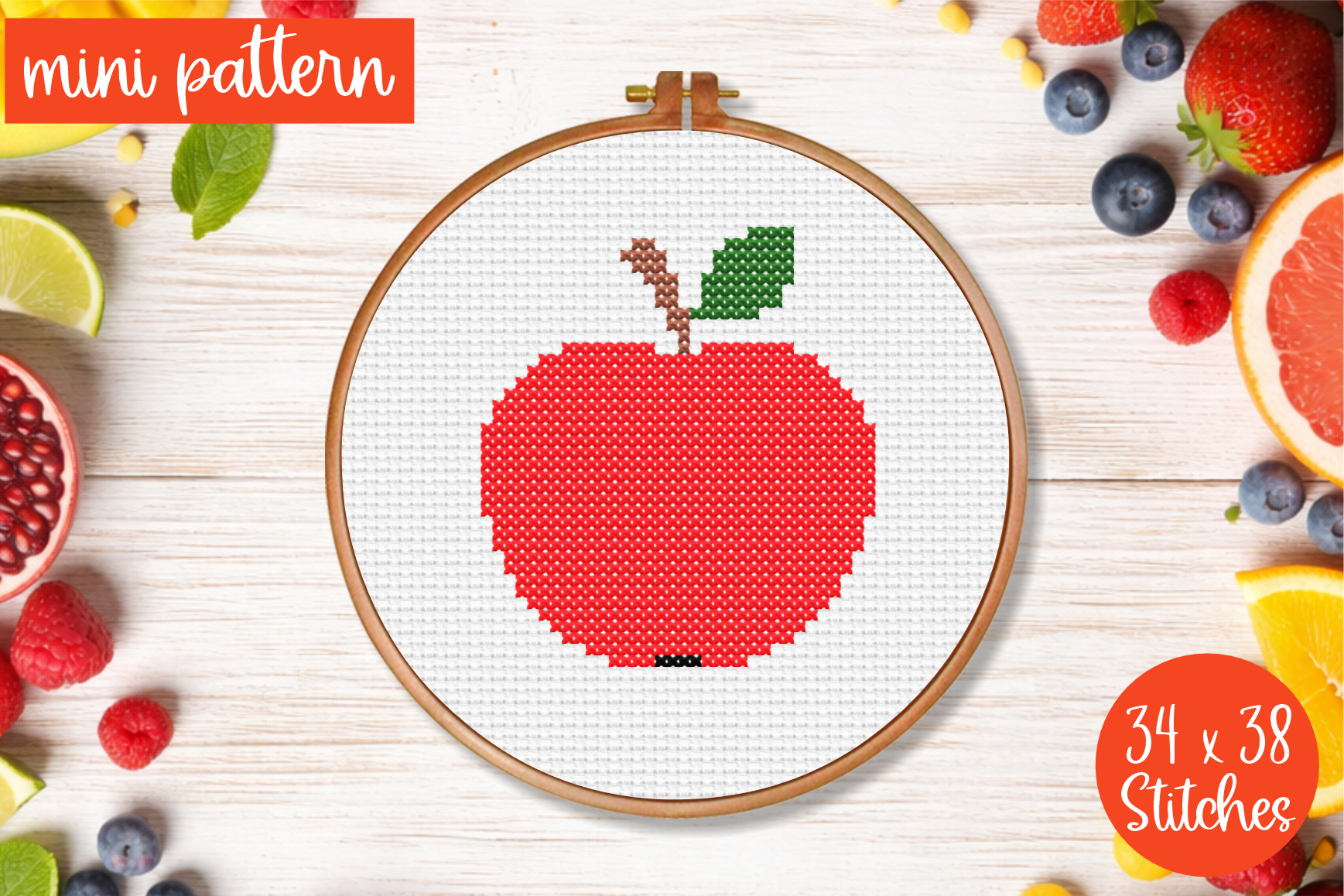 Apple Cross Stitch Pattern Fruits Mini
