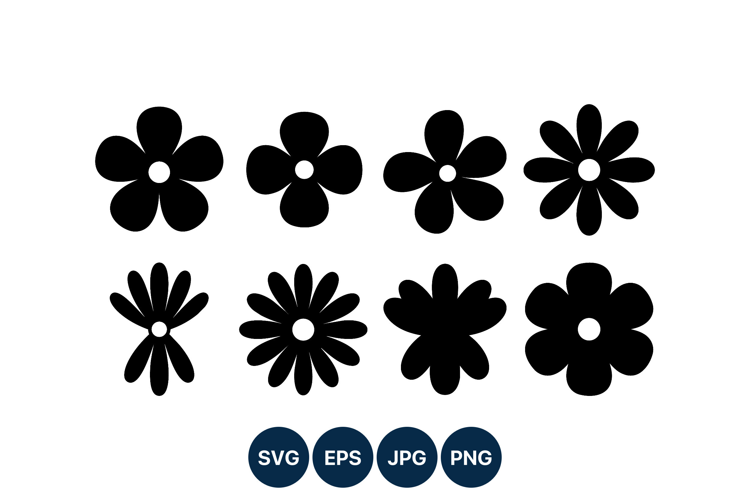 Black and White Simple Flower Shapes