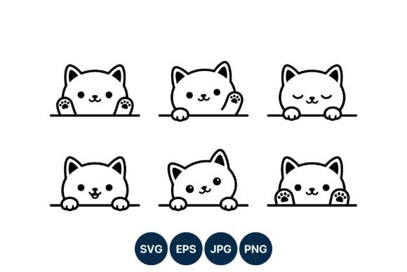Cute Cat Facial Expressions Vector Art kawaii cat face svg