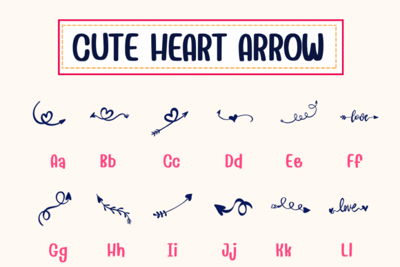 Cute Heart Arrow Font PNG with transparent background - Preview 1