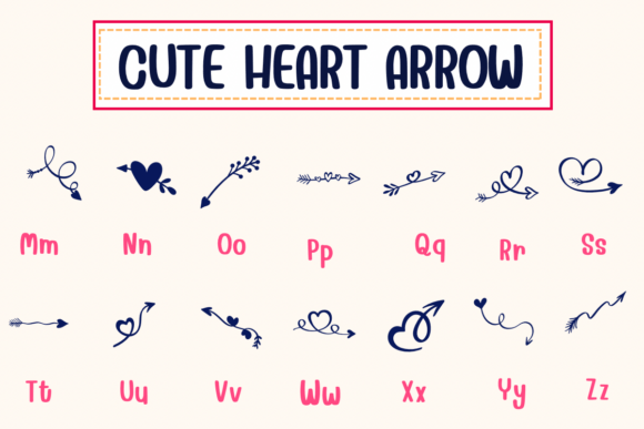 Cute Heart Arrow Font PNG with transparent background - Preview 2