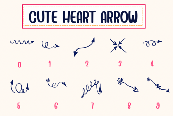 Cute Heart Arrow Font PNG with transparent background - Preview 3