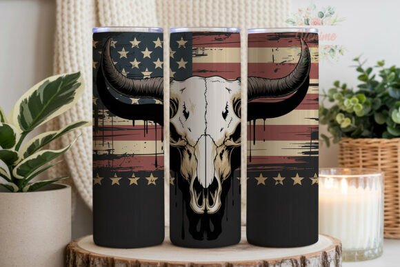 Distressed Bull Skull Flag 20oz Wrap Grafik Wraps für Becher Von Venime